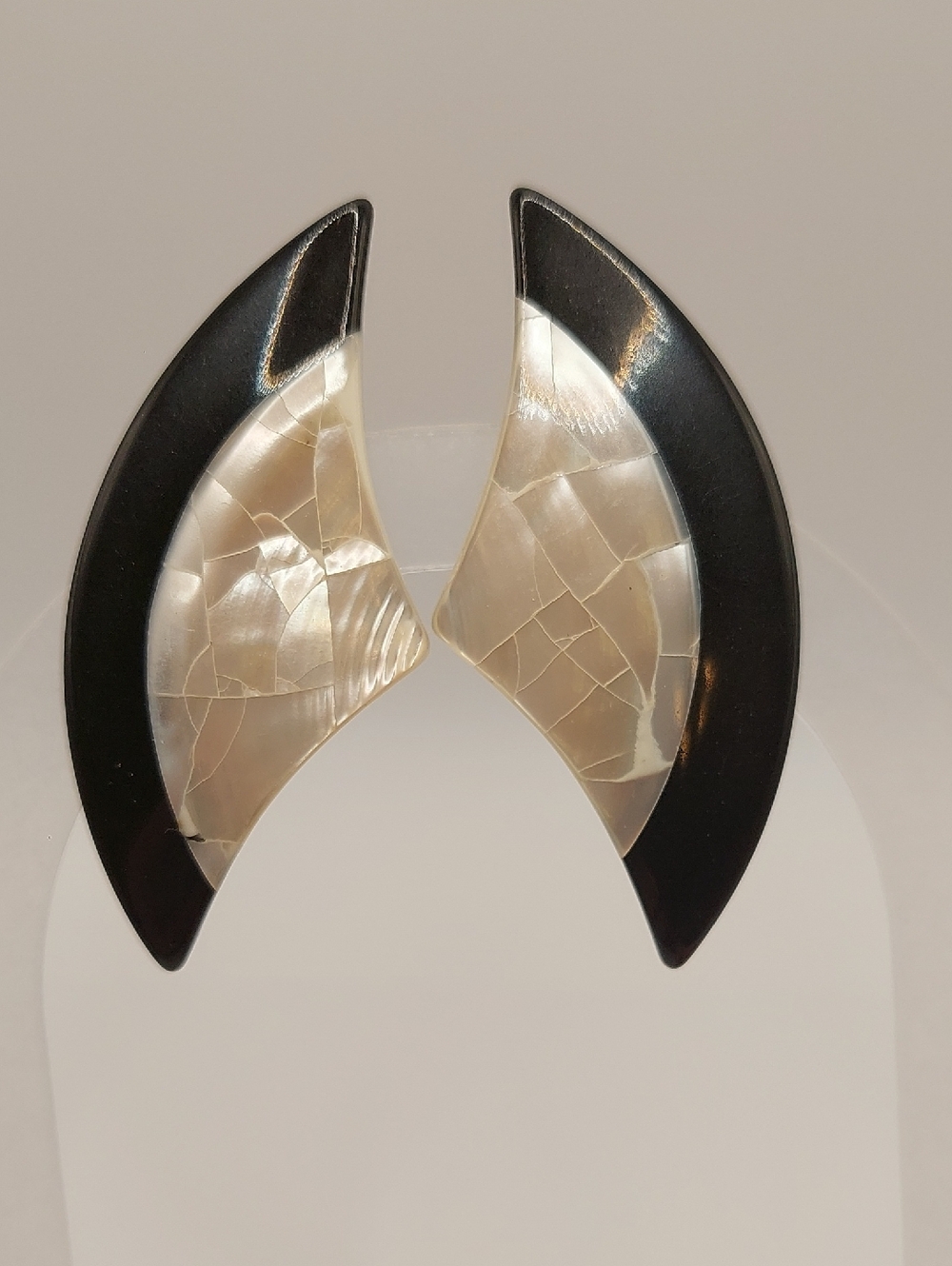 MOP Shell In Black Resin Statement Vintage Pierced Earrings Avon Backs